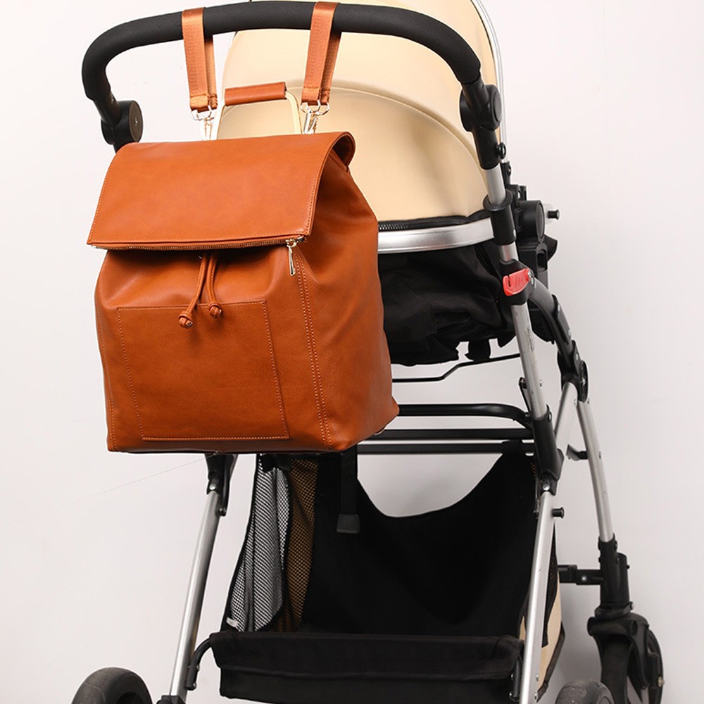 mit Wickelunterlage und Kinderwagengurten multifunktional groß Wickeltasche / Rucksack aus PU-Leder