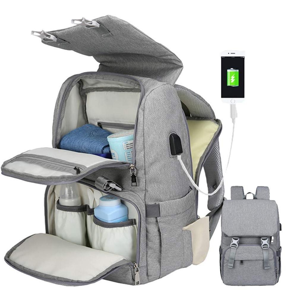 mit USB-Lade Port Isolierte Tasche für Unterwegs Große Kapazität ALTcompluser Baby Wickeltasche Wickelrucksack Grau